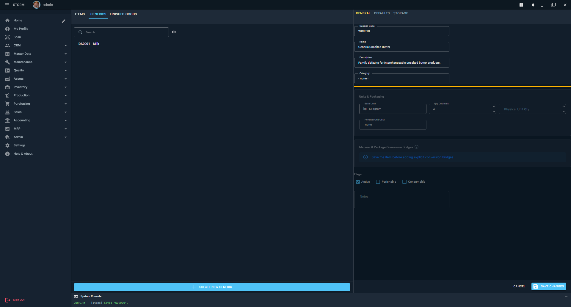 New Generic draft with its identity fields highlighted