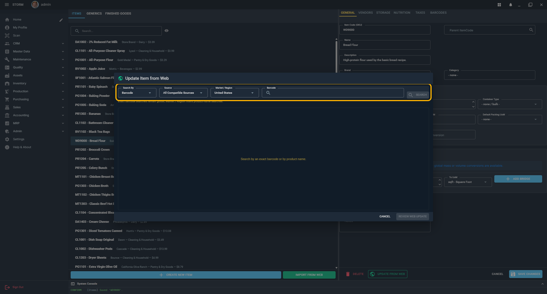 Update Item from Web dialog with search source controls highlighted